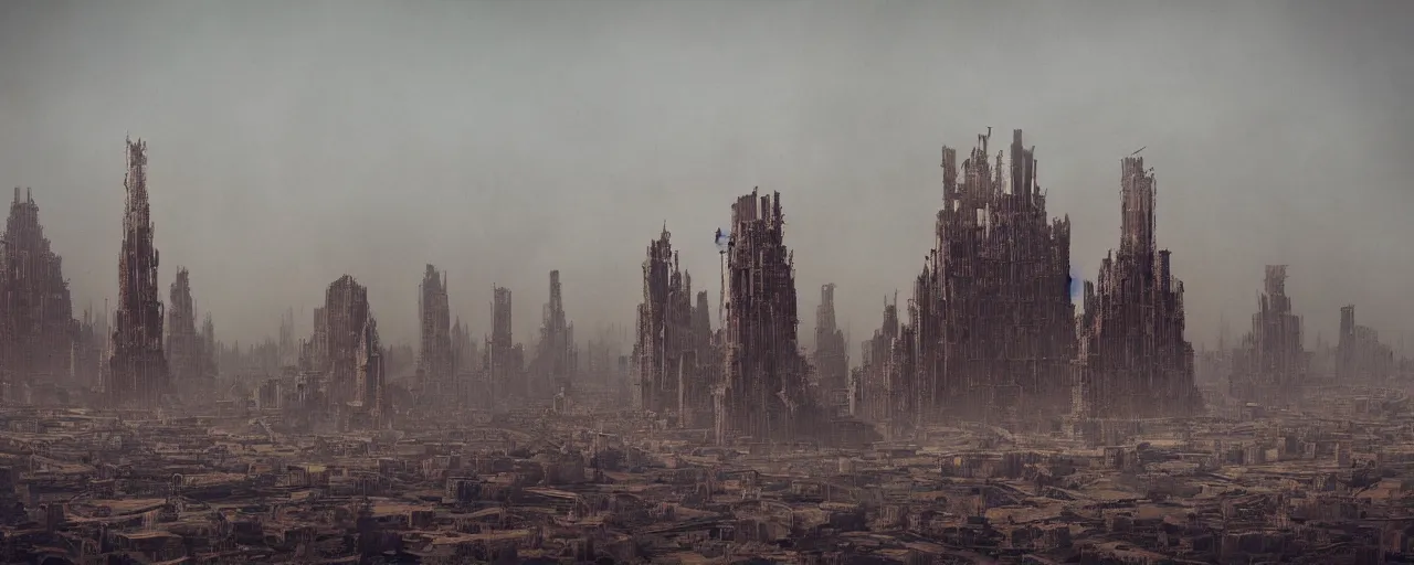 Image similar to tower!!!!!!!!, towers!!!!!!!!, babel!!!!!!!!!!, babylon!!!!!!!!!!, derelict, tall, ancient, atmospheric, beautiful, concept art, desert, civilisation, artstation, hazy, matte painting, highly detailed, volumetric lighting, rays, moody, golden hour, dawn, octane render, digital art, global illumination, city, burning