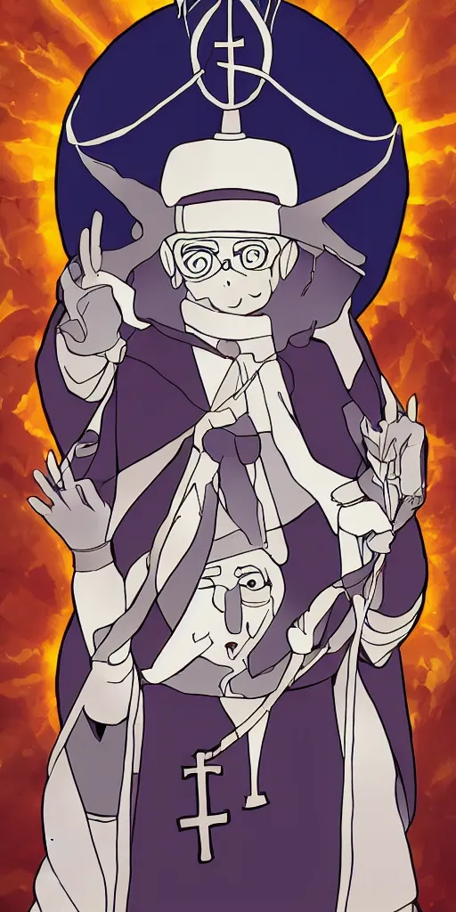 Prompt: the pope drawn by studio trigger, in the style of Little Witch Academia, spiritual enlightenment