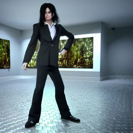 Image similar to Michael Jackson Square Enix 2005 JRPG cinema 4d render, Ray tracing reflection, natural lighting, Unreal Engine award winning photography