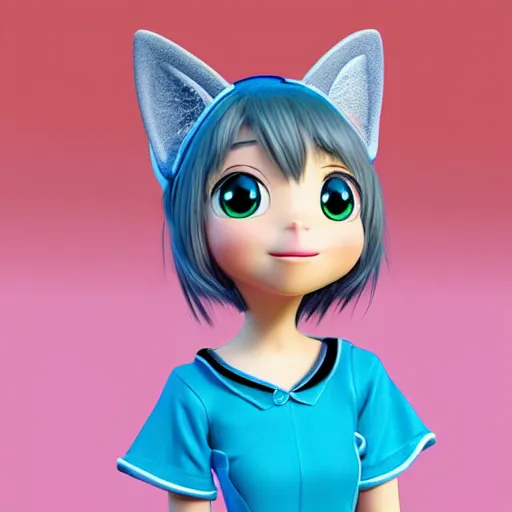 Image similar to new pixar character as an anime girl wearing cat ears, catgirl, highly detailed, extremely high quality, hd, 4 k, 8 k, professional photographer, 4 0 mp, lifelike, top - rated, award winning, cinematic, realistic, detailed lighting, detailed shadows, sharp, no blur, edited, corrected, trending