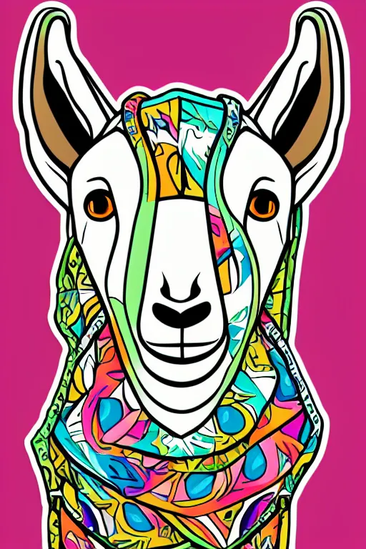 Image similar to A portrait of a goat wearing a bandana, sticker, colorful, illustration, highly detailed, smooth and clean vector curves, no jagged lines, vector art, smooth