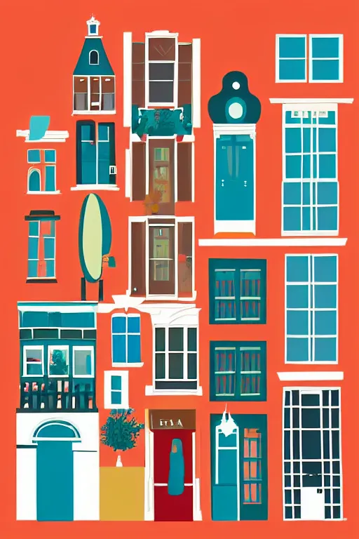 Image similar to minimalist boho style art of colorful amsterdam, illustration, vector art