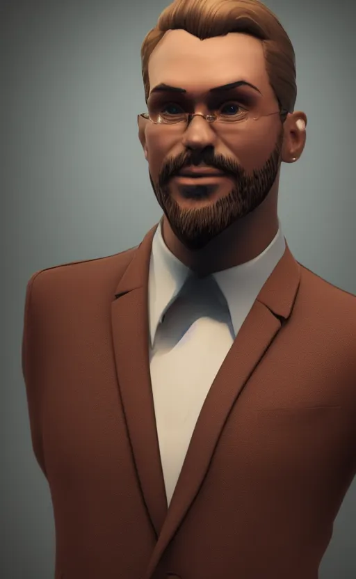 Image similar to a rich daddy, 3 6 years old, wear brown suits, stubble, cramel hair, character concept art, octane render, trending by artstation, artbreeder