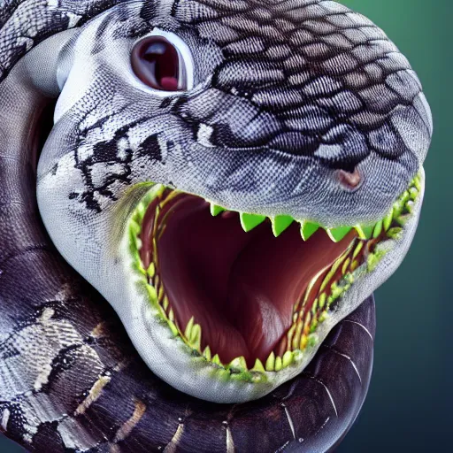 Image similar to “an upclose image of snake fangs biting into rabbit fur, unreal engine, hyper realism, 4K concept art”