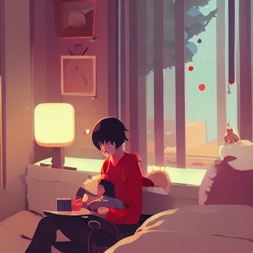 Prompt: cozy sunday, drawn by atey ghailan and makoto shinkai, detailed, digital art by james gilleard