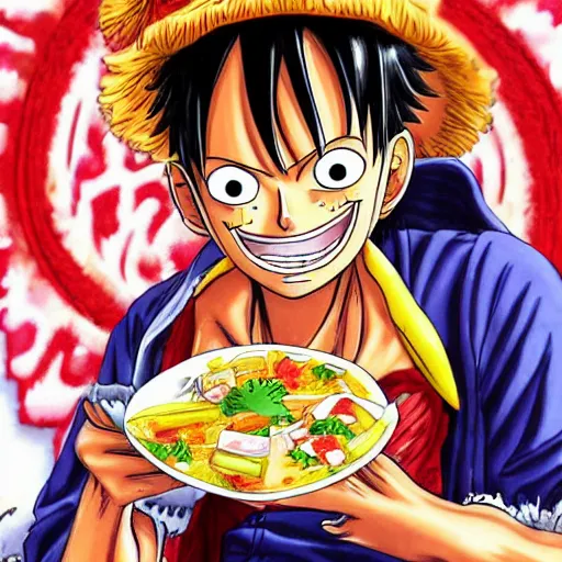 Image similar to Luffy eating ceviche, highly detailed