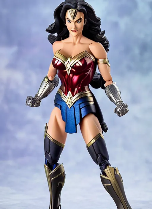 Prompt: transformers decepticon lynda carter's wonder woman action figure from transformers : kingdom, symmetrical details, by hasbro, takaratomy, tfwiki. net photography, product photography, official media