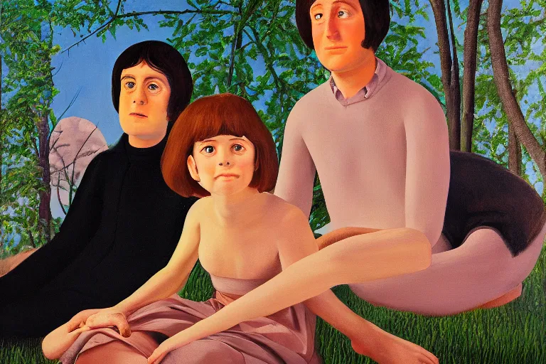 Image similar to beautiful painting of friends, beautiful faces, sitting on the edge, cute, hyper detailed, soft light, digital painting by diane arbus and ralph mcquarrie and harry bertoia