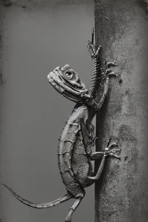 Prompt: a digital collodion photograph of a Basilisk
