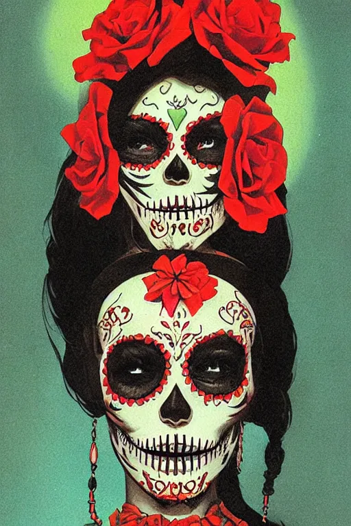 Image similar to Illustration of a sugar skull day of the dead girl, art by dean ellis