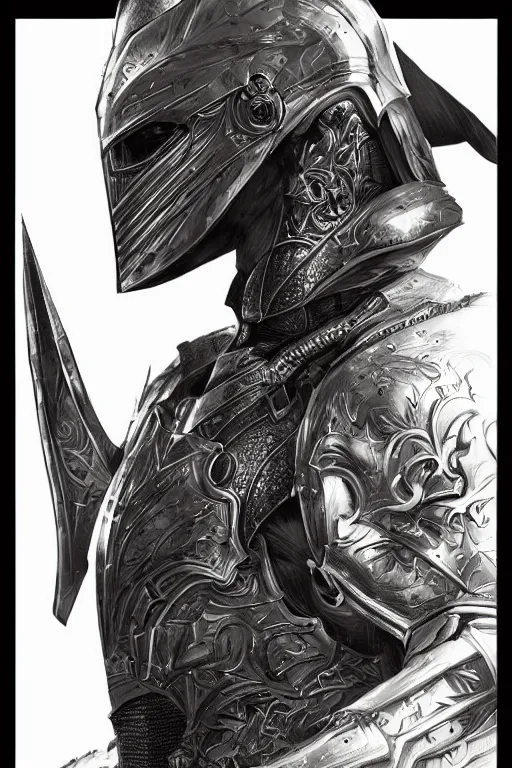 Image similar to Incredibly detailed knight by Ash Thorp and Artgerm, extremely proportionate face, sharp focus, hyper detailed