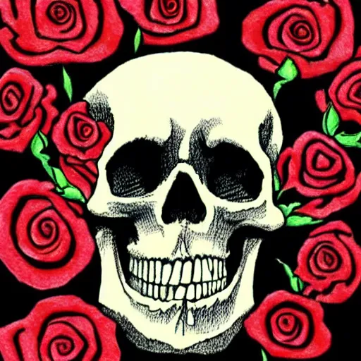 Prompt: skull and roses,