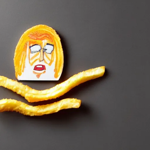 Image similar to photo of [ a french fry chip ] shaped like stephen fry as a hybrid intercross mix