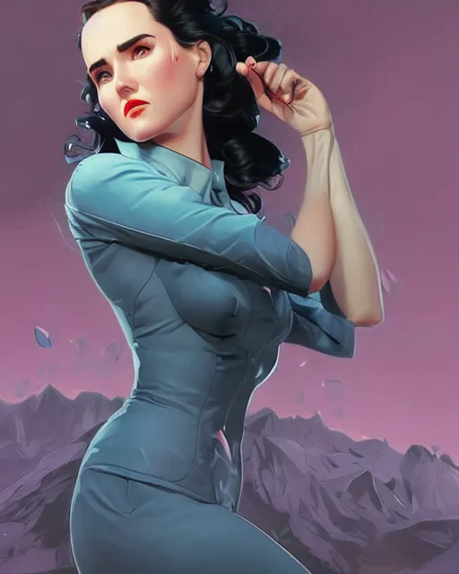 Image similar to a pin up and beautiful fashion charming dreamlke jennifer connelly, symmetrical face symmetrical eyes, character art, art by artgerm lau and wlop and and ilya kuvshinov and john singer sargent, joshua middleton comic art, frostbite 3 engine