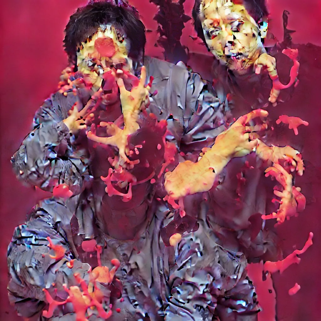 Prompt: weird and disturbing portrait of todd solondz puking blood, todd solondz, vivid colors, neon, art by ( ( ( kuvshinov ilya ) ) ) and wayne barlowe and francis bacon and artgerm and wlop and william - adolphe bouguereau