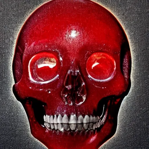 Image similar to transparent red liquid dripping inside in a transparent skull, alexander fedosav