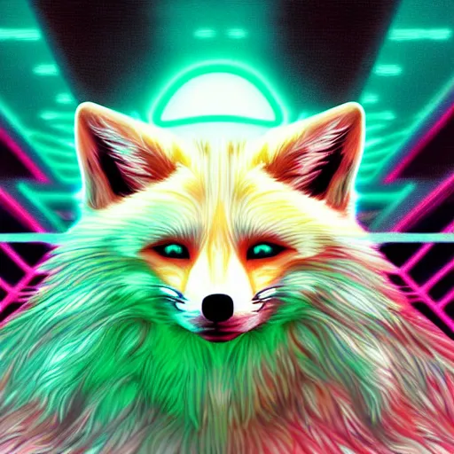 Prompt: digital lime and white fox, retrowave palette, digital world, highly detailed, electric breeze, anatomically correct vulpine, synth feel, fluffy face, ear floof, flowing fur, super realism, accurate animal imagery, 4 k digital art