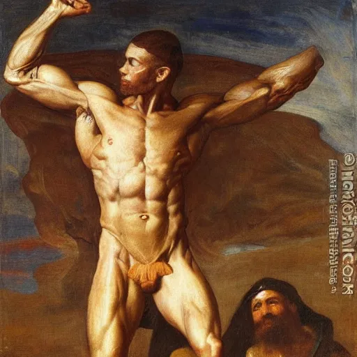 Image similar to an muscular jedi man, anatomy, george frederic watts