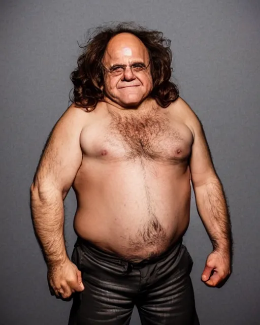 Prompt: portrait of danny devito as a wwe professional wrestler. photographic, photography