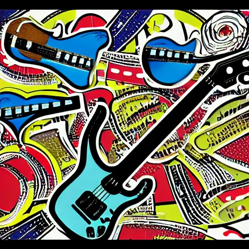 Image similar to cleveland music, pop-art, rock-n-roll, guitar, music notes