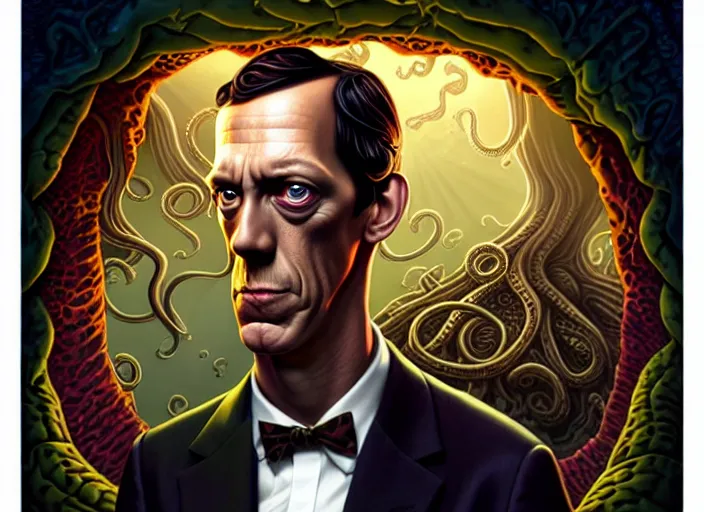 Image similar to lovecraft lovecraftian portrait of hugh laurie, cthulhu, pixar style, by tristan eaton stanley artgerm and tom bagshaw.