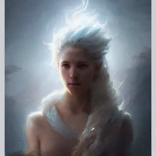 Prompt: a beautiful portrait of a cloud goddess by Greg Rutkowski and Raymond Swanland, Trending on Artstation, ultra realistic digital art