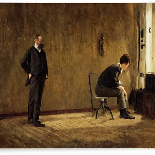 Image similar to a man and a woman solving an escape room puzzle, mysterious markings on the wall, by alfred stevens