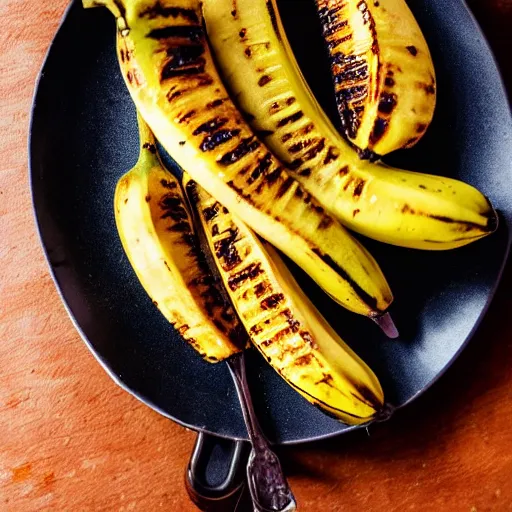 Image similar to grilled bananas on a plate, food photography