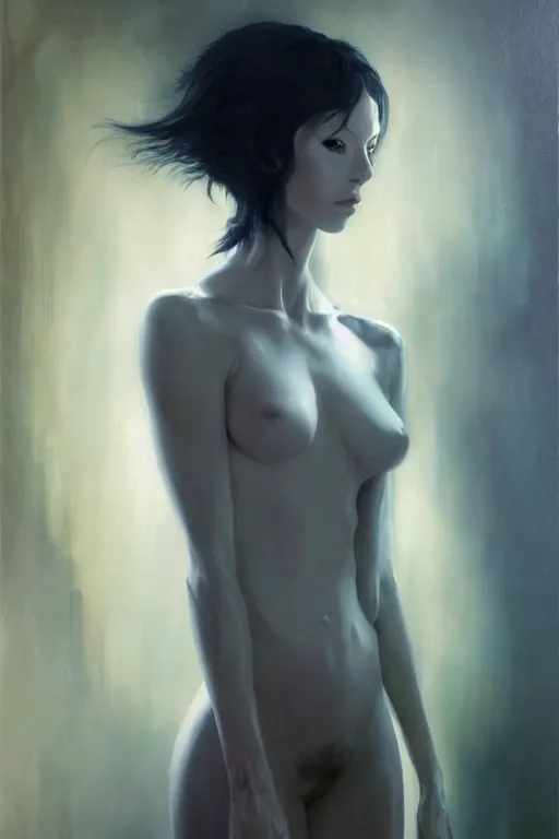 Prompt: very beautiful oil painting of a ghost as aeon flux by peter chung + loish + rembrandt + anne leibovitz + craig mullins + margaret keane, detailed,