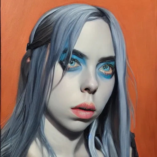 Image similar to Billie Eilish as female loki, oil on canvas, noir, trending on artstation