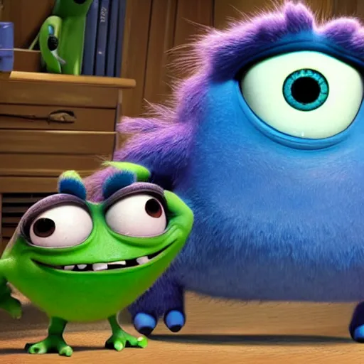 Image similar to mike wazowzki with two eyes, pixar's monster Inc cgi
