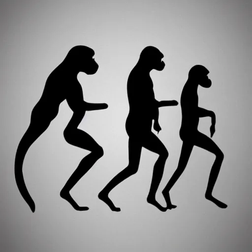 Image similar to evolution, monkey to man, silhouette, hyper realistic