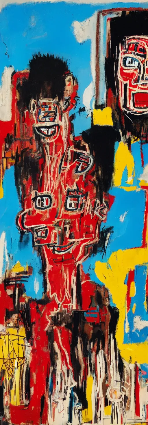 Image similar to young woman taking a selfie and smiling whilst a barn burns down in the background, jean - michel basquiat, soft edges, subtle calm and serene painting