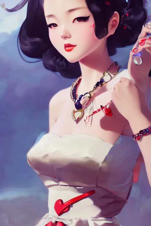 Image similar to a pin up and beautiful fashion charming dreamlke japan girl with lv jewelry, character art, art by artgerm lau and wlop and and ilya kuvshinov and john singer sargent, hyperdetailed, 8 k realistic, symmetrical, frostbite 3 engine, cryengine, dof, trending on artstation, digital art