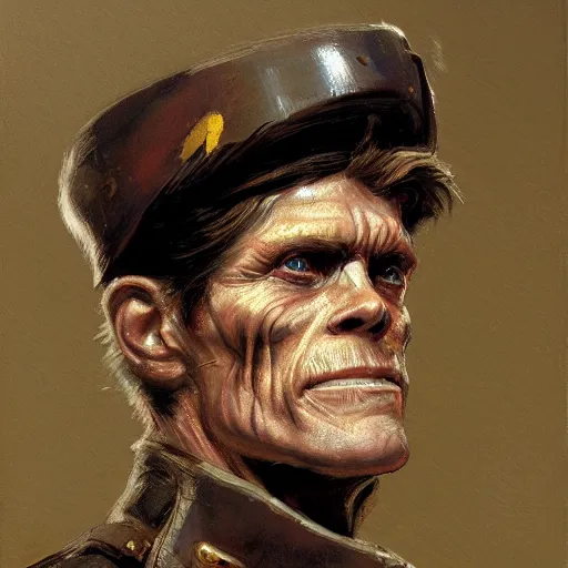 Image similar to Willem Dafoe as a soldier, closeup character art by Donato Giancola, Craig Mullins, digital art, trending on artstation