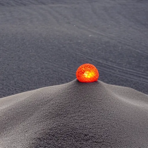 Image similar to A sphere made of sand levitating over glowing lava