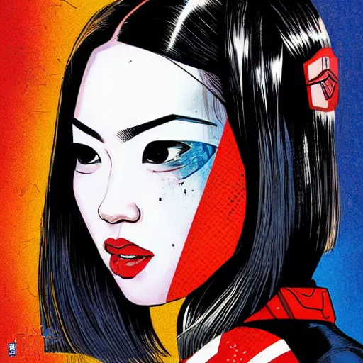 Image similar to portrait of a asian female android, by MARVEL comics and Sandra Chevrier