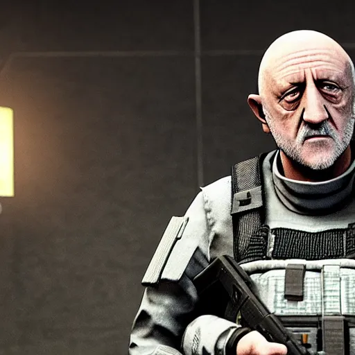 Prompt: Mike Ehrmantraut in Rainbox six siege, 4k, highly detailed