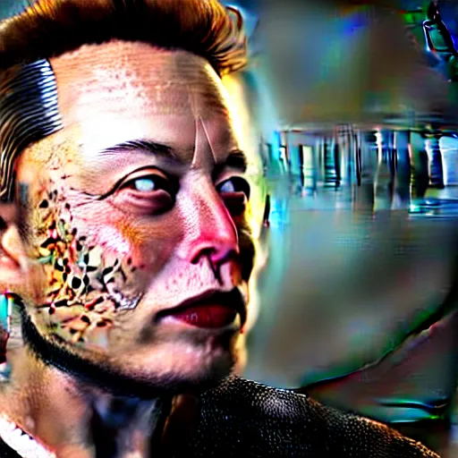 Image similar to elon musk with very long golden tusks growing out of his cheeks 8 k ultra realistic, award winning, unreal engine 5, masterpiece, atmosphere glow, hyperrealistic, focused, extreme details, cinematic