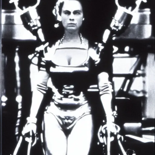 Prompt: queen elizabeth II as the terminator, movie still