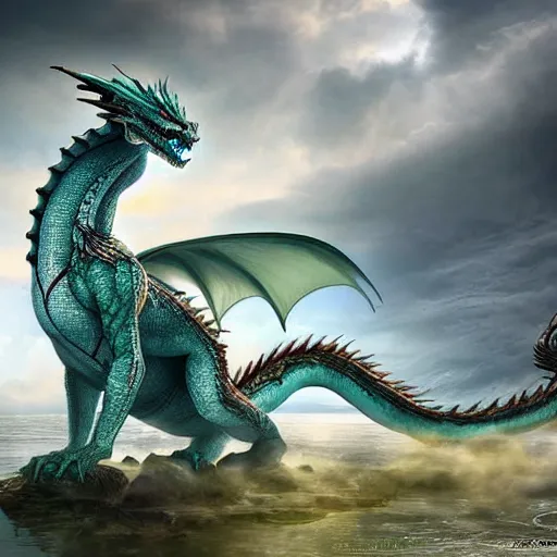 Prompt: Majestic, beautiful dragon made entirely of water, the dragon is composed of clear water, award-winning photography, fantasy concept art, highly detailed