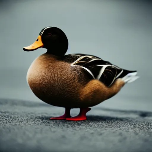 Prompt: Duck in black, film, cinematic, 4k, HD, ultrarealistic