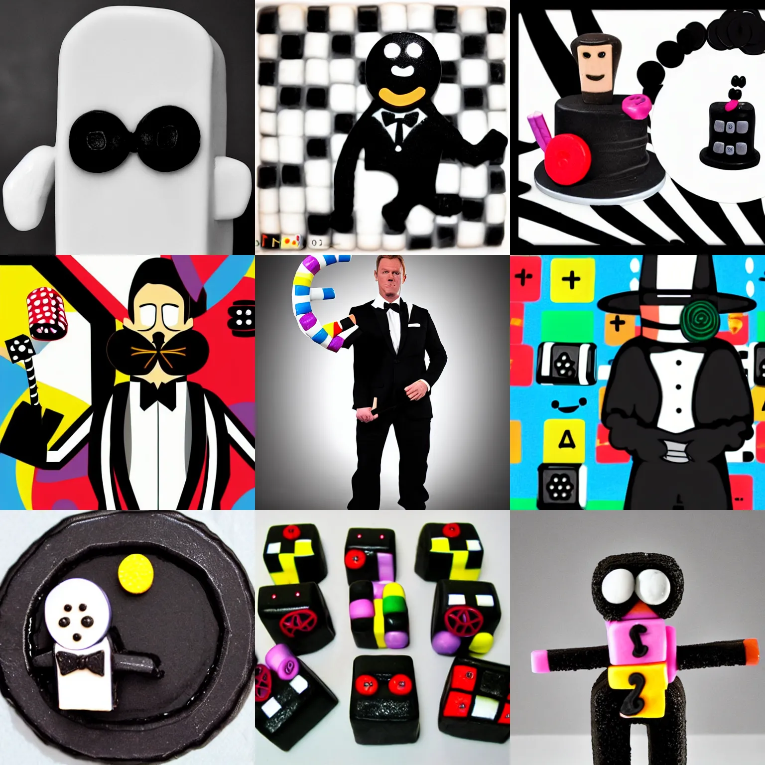 Image similar to anthropomorphic liquorice james 0 0 7 bond allsorts