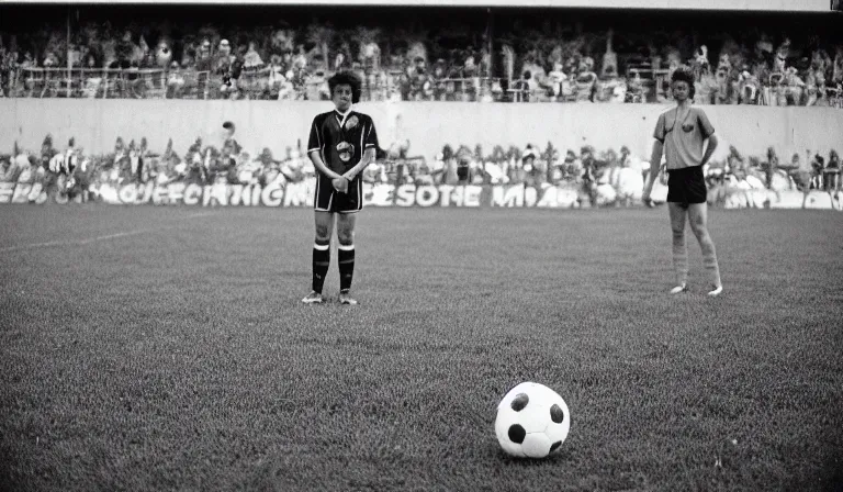 Prompt: A soccer player waiting to take a penalty, 35mm film, by Gregg Araki