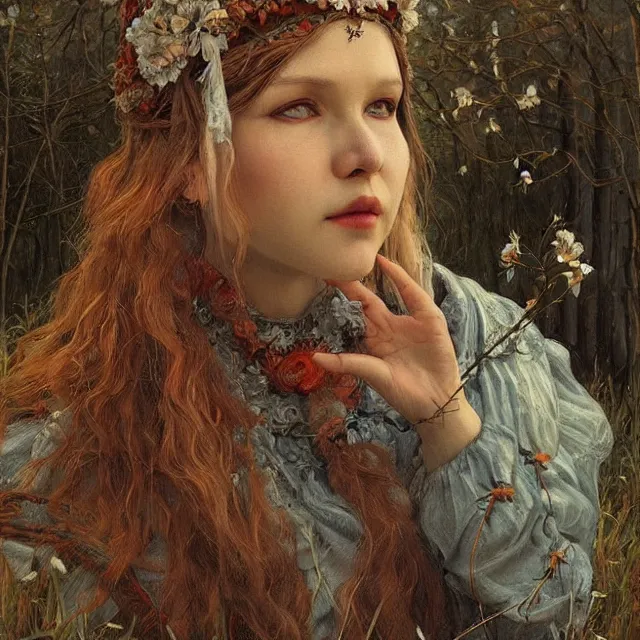 Image similar to russian folk fairytales, an ultrafine detailed painting, academic art, detailed realistic faces, artstation, by pavel korin, viktor vasnetsov