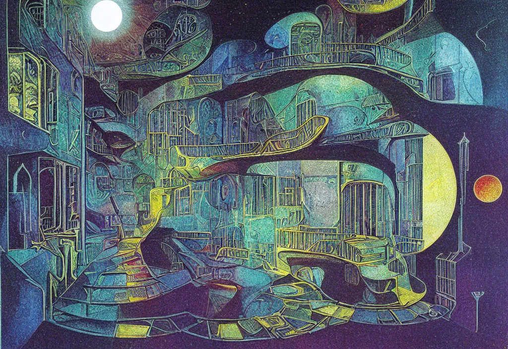 Prompt: colorized techno palace, lunar mythos, award winning art by bill brandt and wolfgang letti