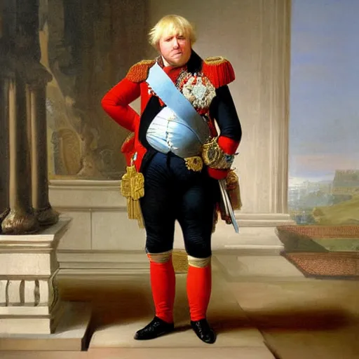 Image similar to boris johnson meeting napoleon bonaparte painting by antoine - jean gros, realistic painting, 1 9 th century