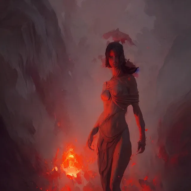 Image similar to a painting of the goddess of magma by greg rutkowski, dark fantasy art, high detail, trending on artstation