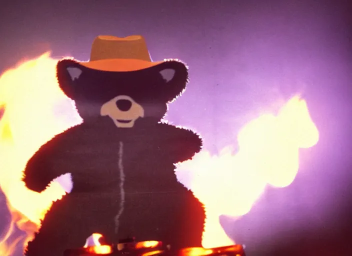 Prompt: publicity photo still of smokey the bear on tour with ozzy osborne live on stage, 8 k, live concert lighting, mid shot