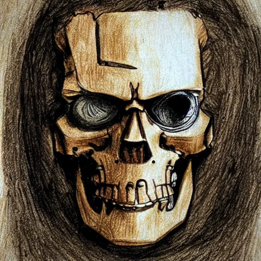 Prompt: terminator, leonardo da vinci sketch!!!, old paper